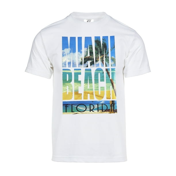 Mens T-shirt Casual Urban Fashion Fresh Summer Miami Beach White Graphic Tee